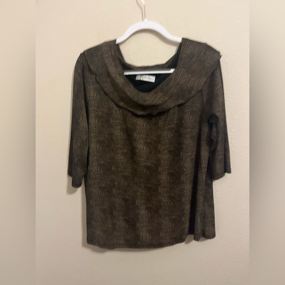 dressbarn Chic Black and Brown Cowl Neck Blouse - Picture 1 of 3